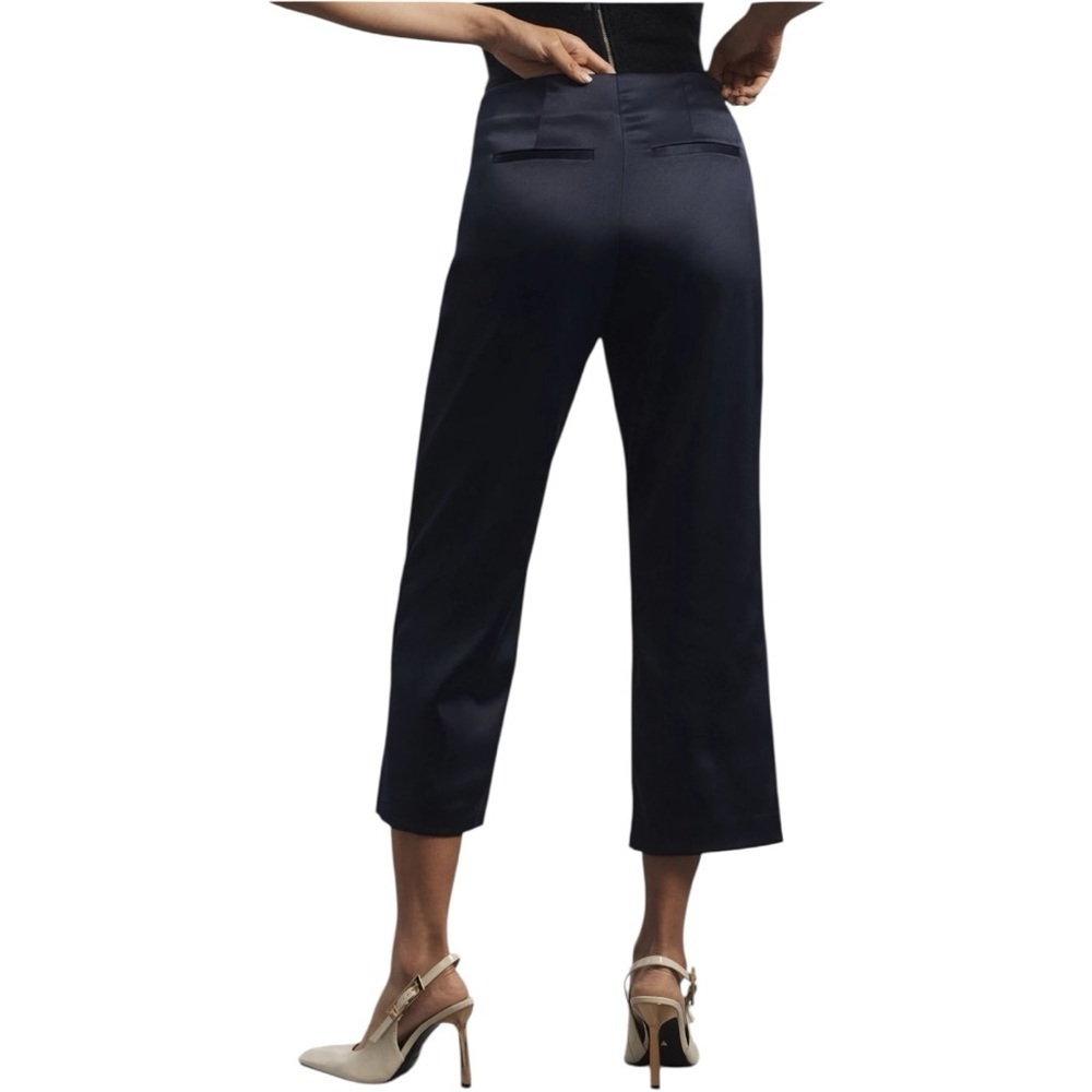 Anthropologie Silk Satin High Rise Navy Crop Pants Chic blue - Picture 2 of 7